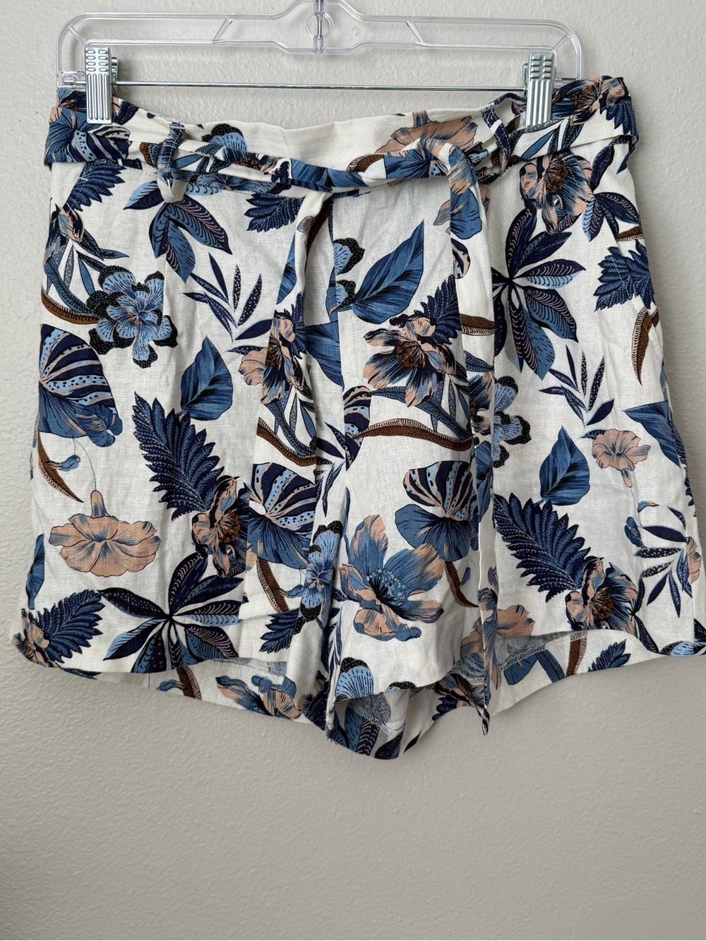 Dalia Linen Blend High-Waist Floral Tie-Front Shorts - Blue Women’s M Tropical